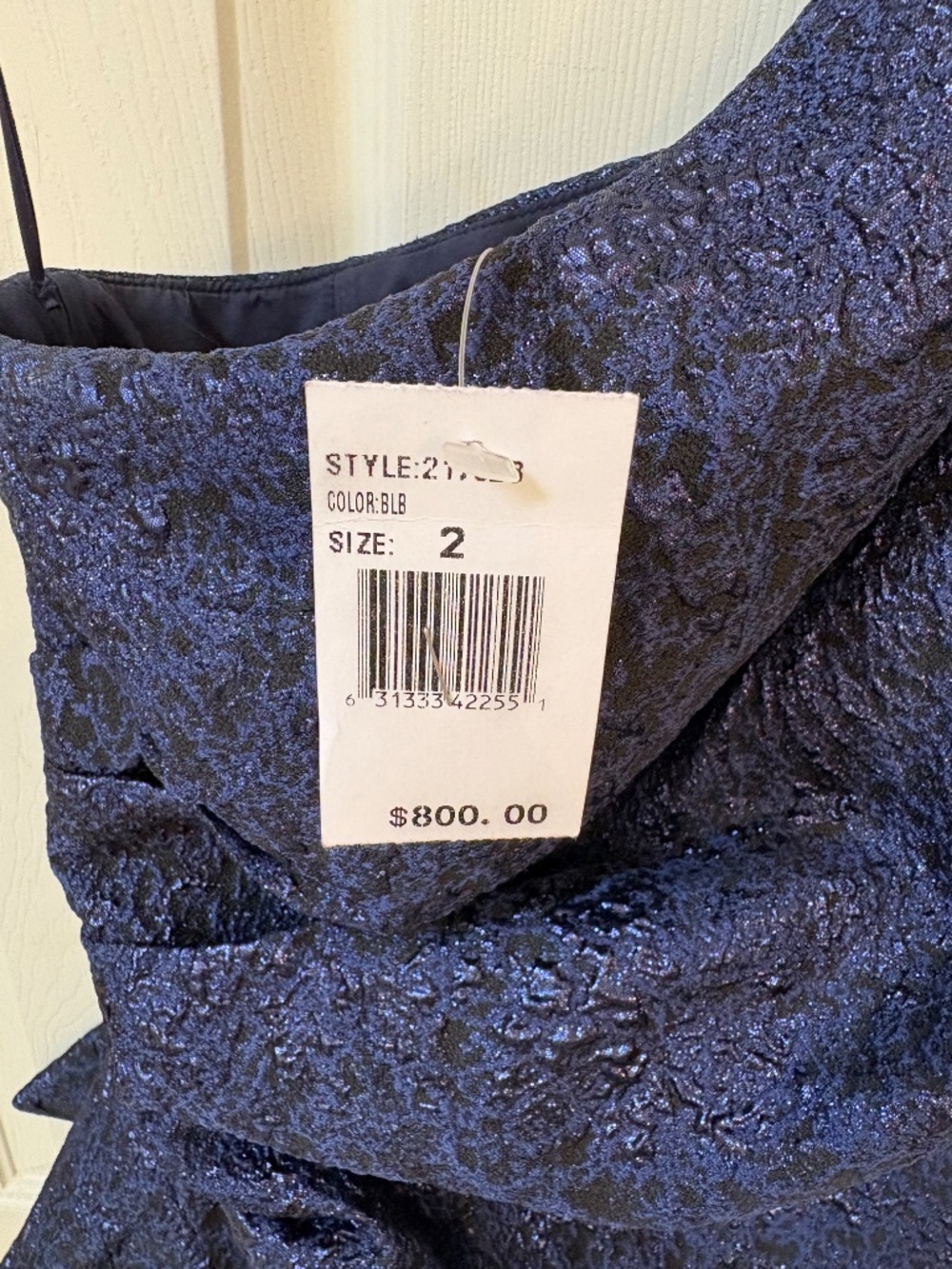 Teri Jon by Rickie Freeman Metallic One Shoulder Jacquard Gown Size 2 Black Blue - Picture 8 of 10